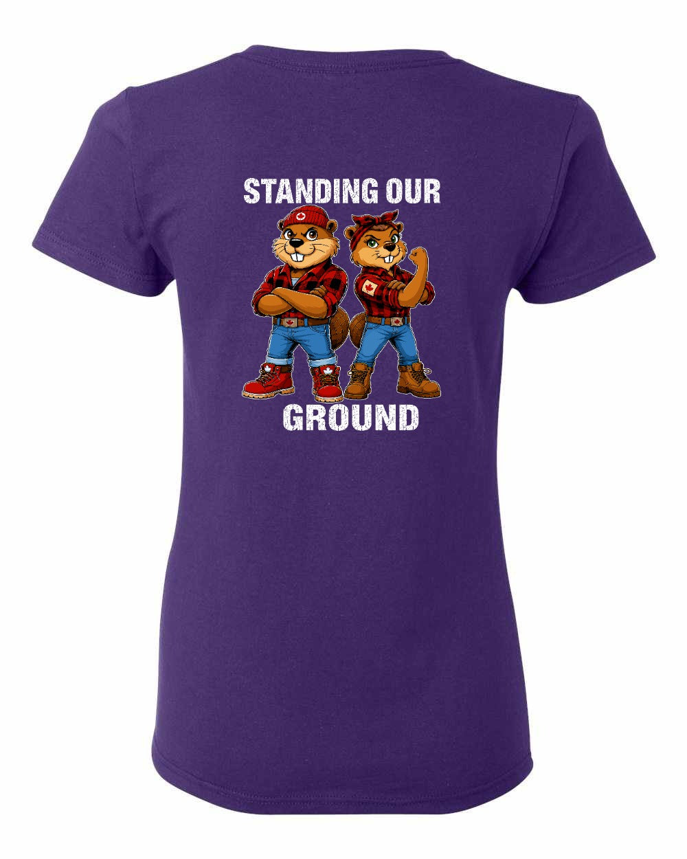 Standing Our Ground Left Chest and Back Women's Tee in Purple - back