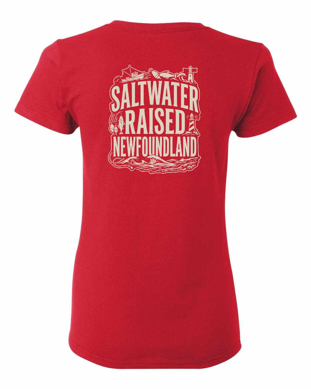 NFLD Saltwater Raised Folk Left Chest and Back Women's Tee