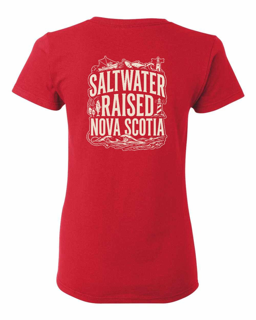 Saltwater Raised NS Folk Left Chest and Back Women's Tee