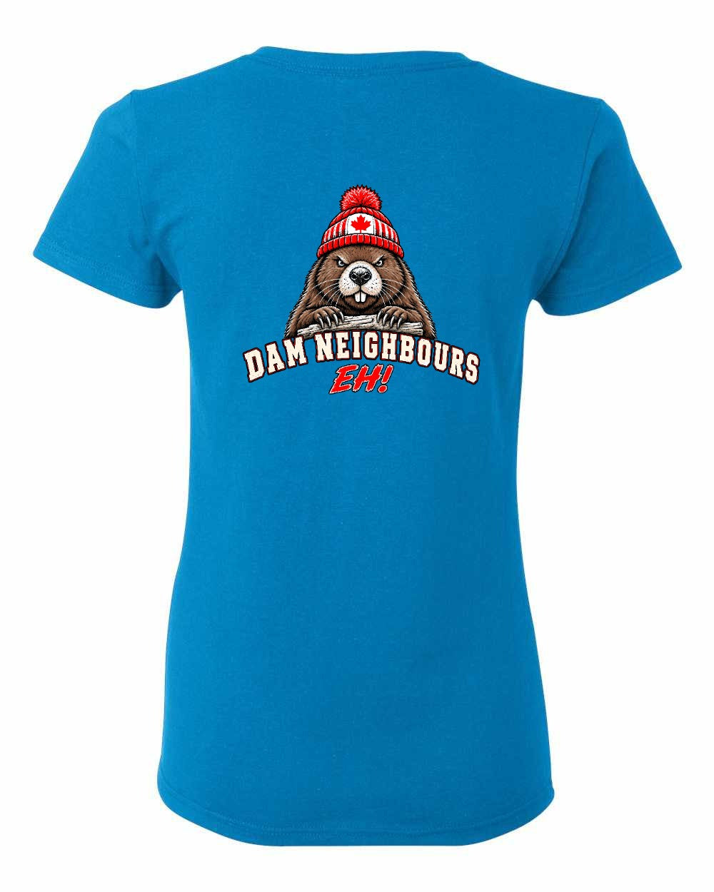 Dam Neighbours Left Chest and Back Women's Tee in Sapphire - back