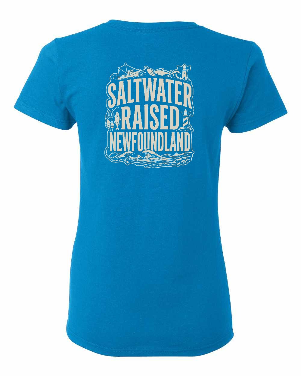 NFLD Saltwater Raised Folk Left Chest and Back Women's Tee