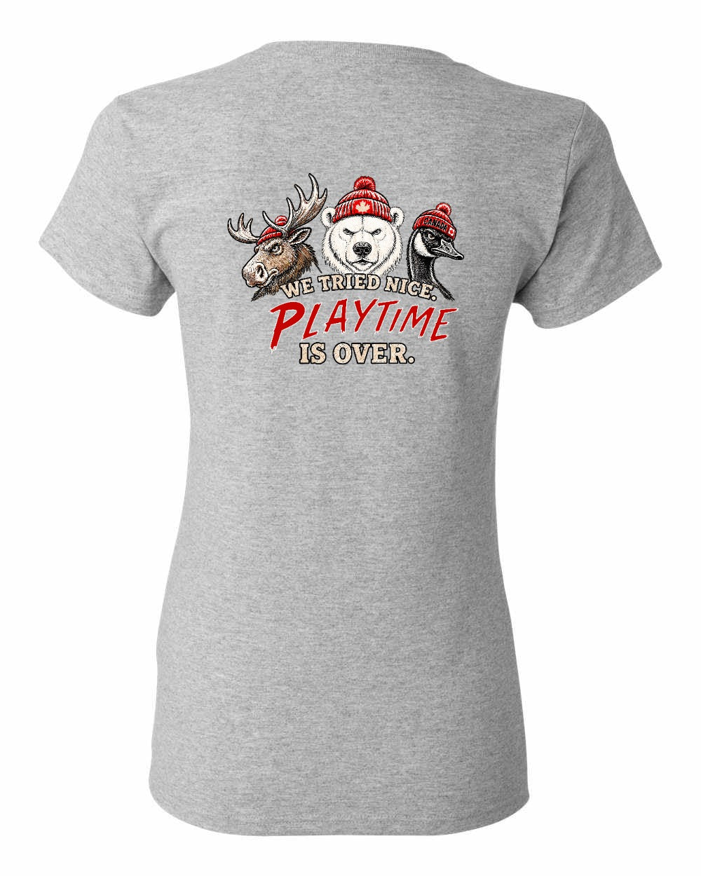 We Tried Nice New Left Chest and Back Women's Tee in Sport Grey - back