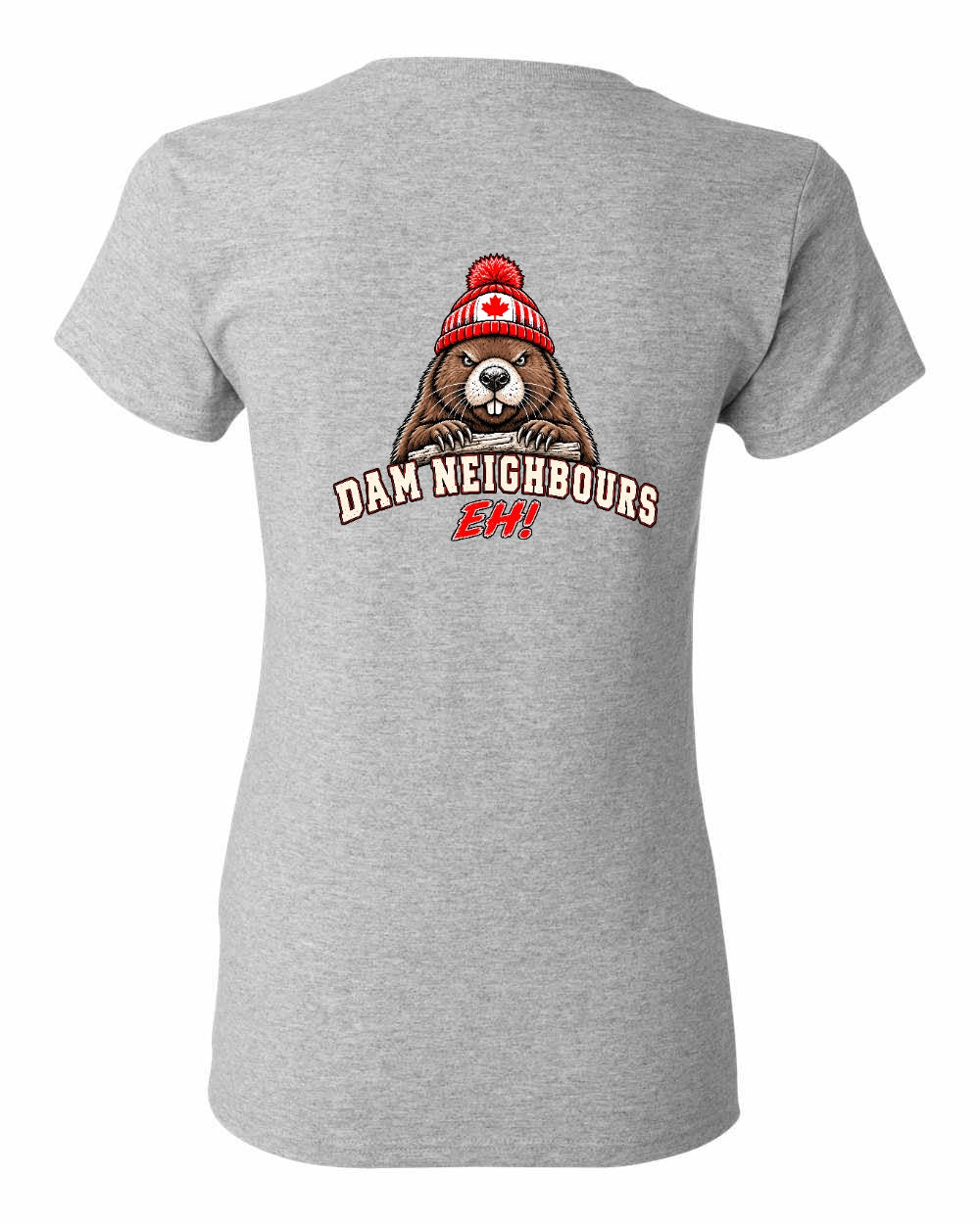 Dam Neighbours Left Chest and Back Women's Tee in Sport Grey - back