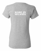 Made In NS ( White Lettering) Left Chest and Back Women's Tee