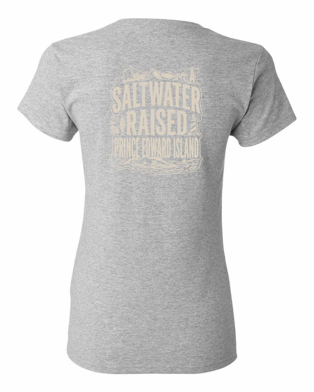 PEI Saltwater Raised Folk Left Chest and Back Women's Tee