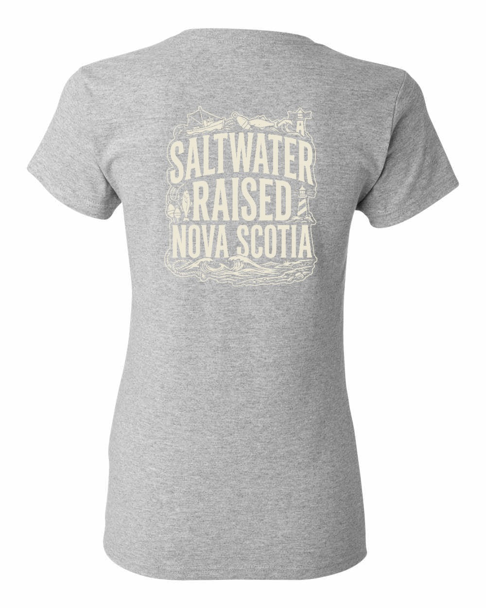 Saltwater Raised NS Folk Left Chest and Back Women's Tee