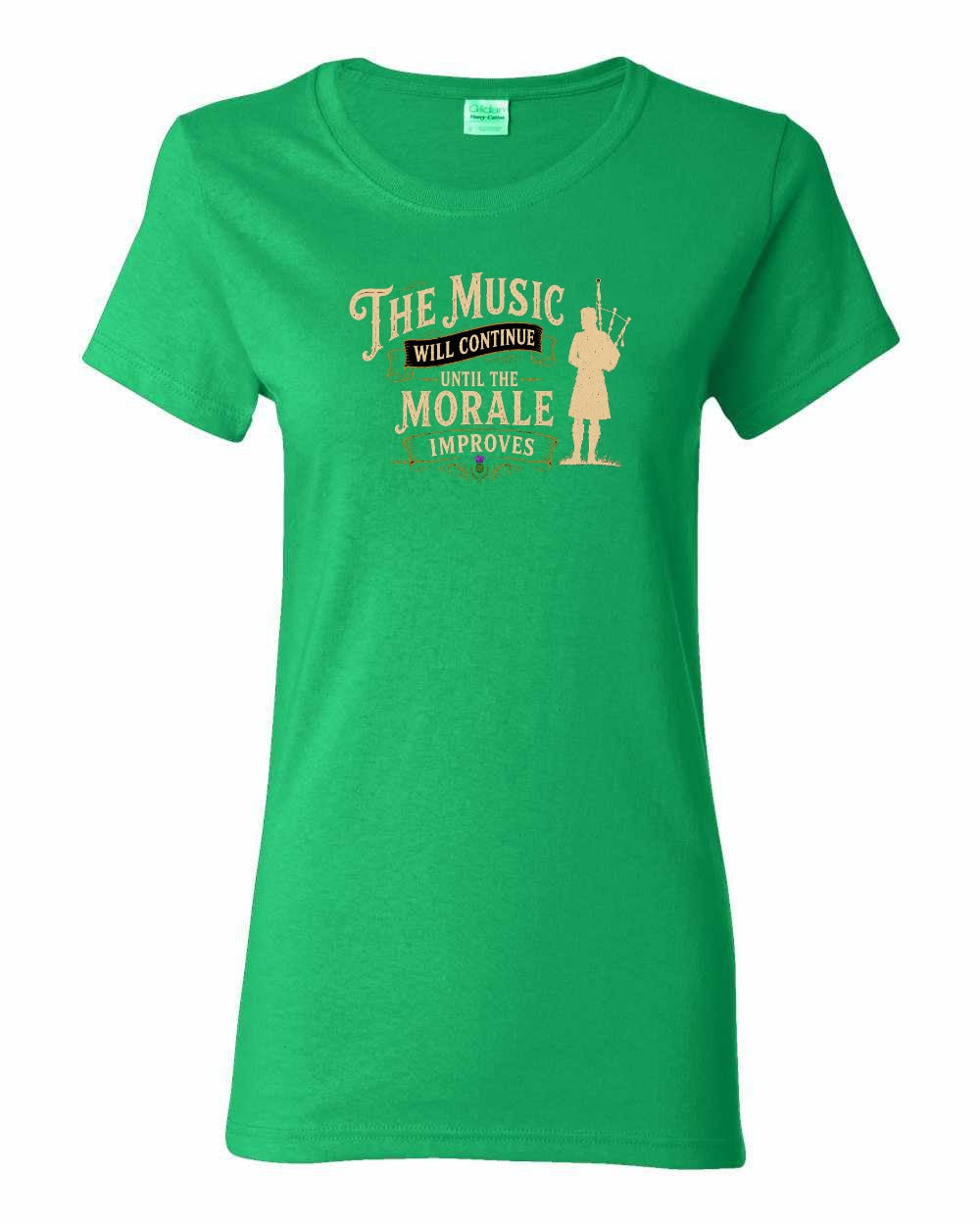 Muisic Will Continue Bagpipes Women's Tee in Irish Green