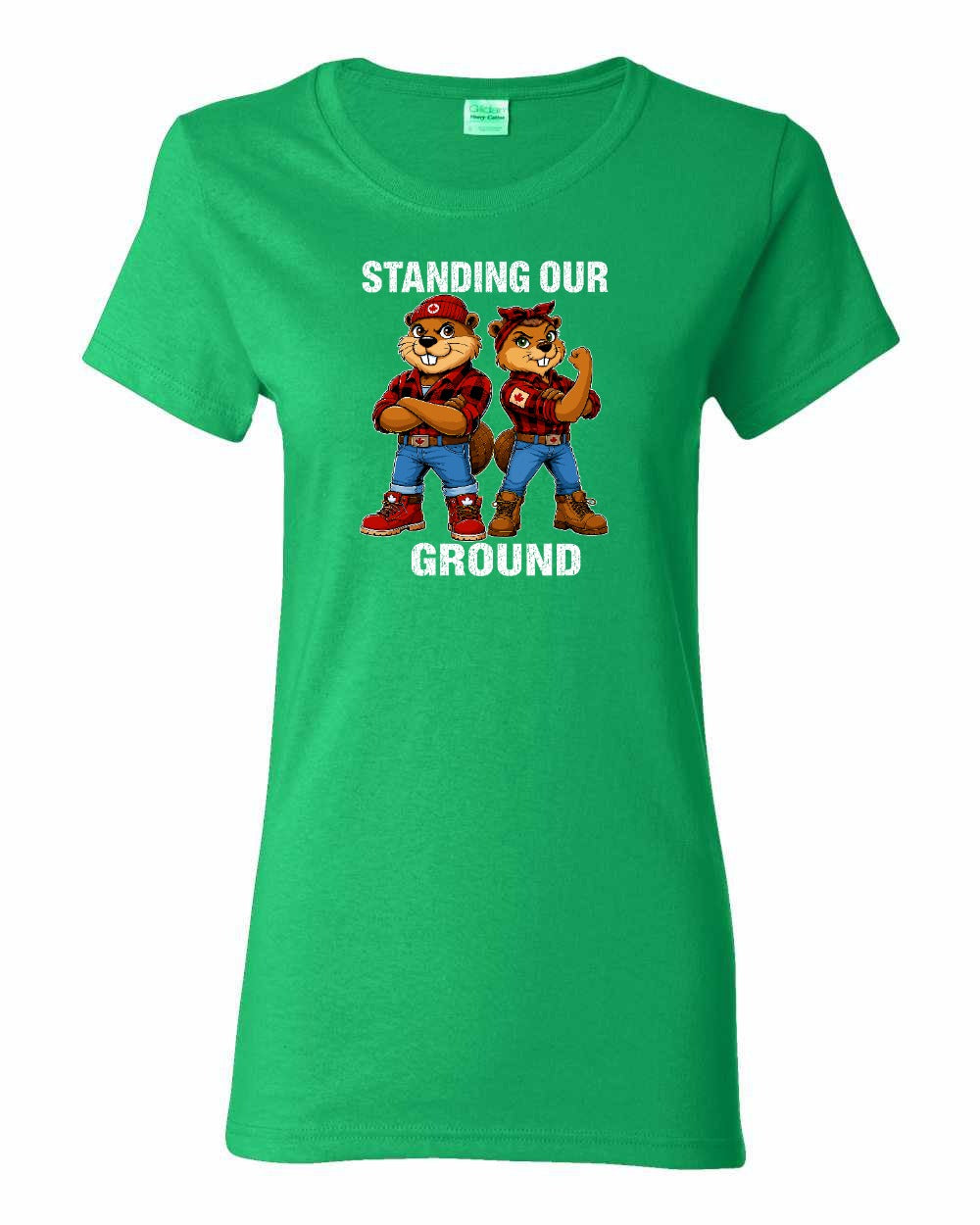Standing Our Ground Full Front Women's Tee in Irish Green