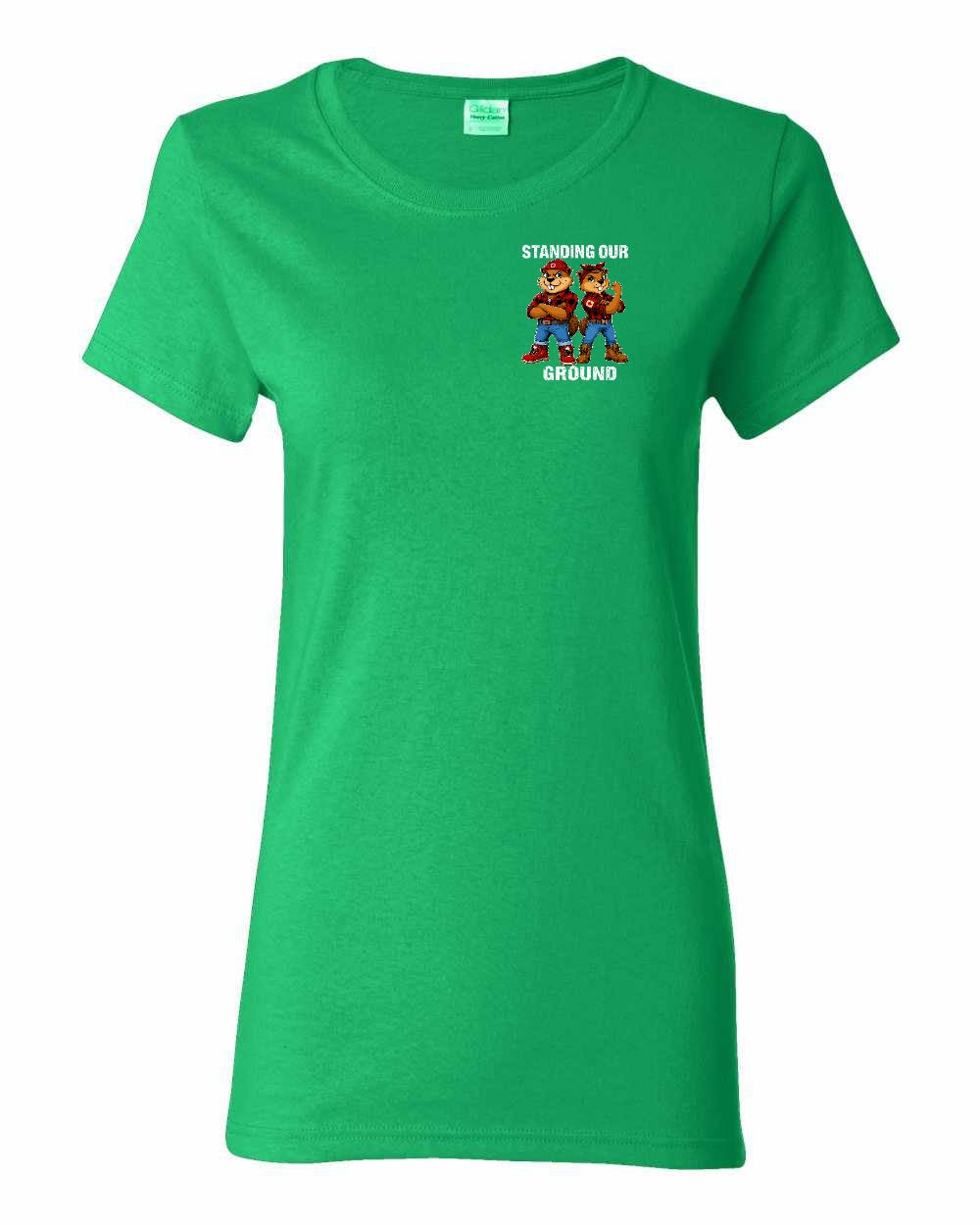 Standing Our Ground Left Chest and Back Women's Tee in Irish Green
