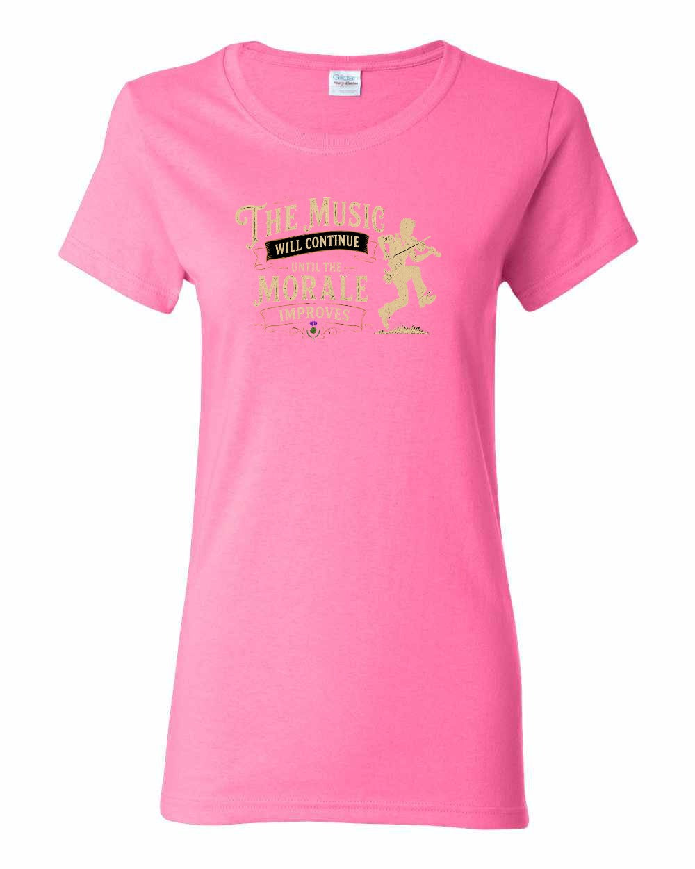 Muisic Will Continue Fiddle Women's Tee in Azalea Pink
