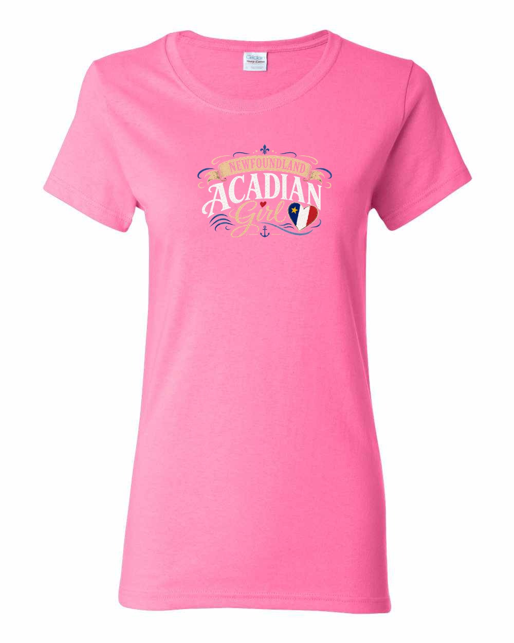 Newfoundland Acadian Girl Women's Tee in Azalea Pink