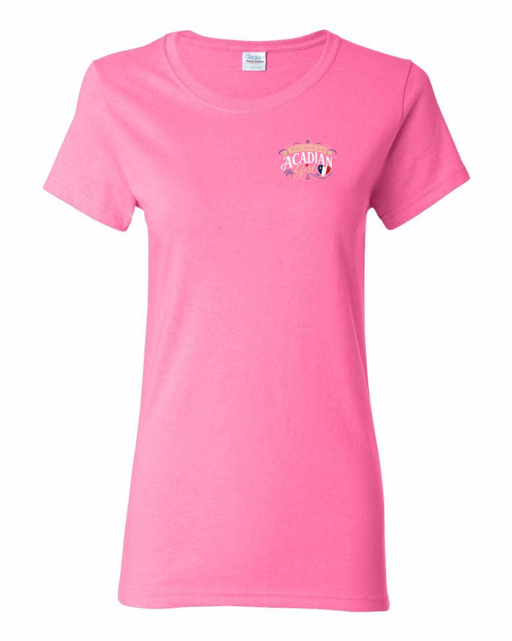Pei Acadian Girl Left Chest Women's Tee in Azalea Pink