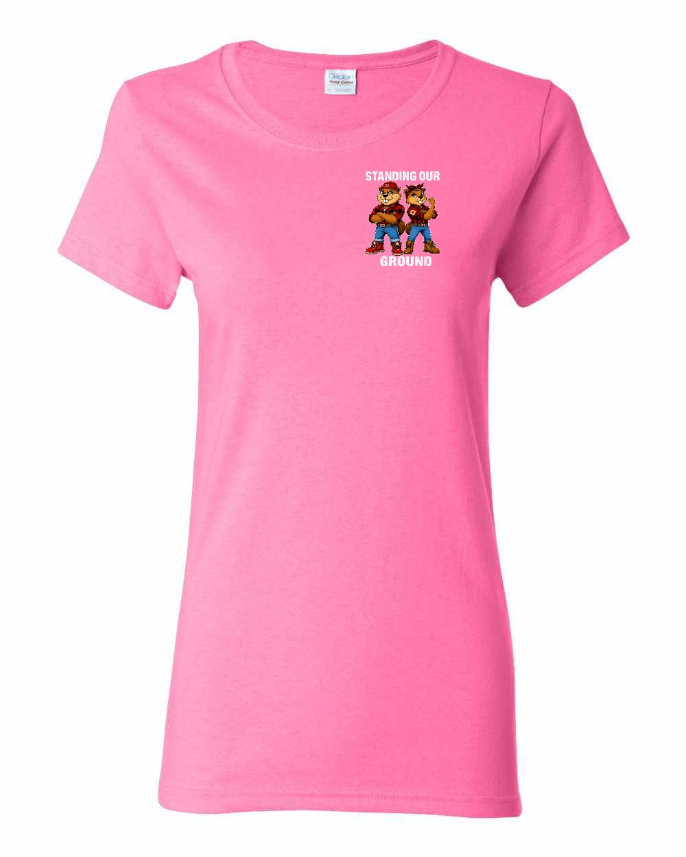 Standing Our Ground Left Chest and Back Women's Tee in Azalea Pink