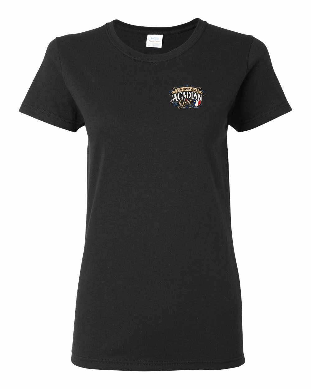 Nb Acadian Girl Left Chest Women's Tee in Black