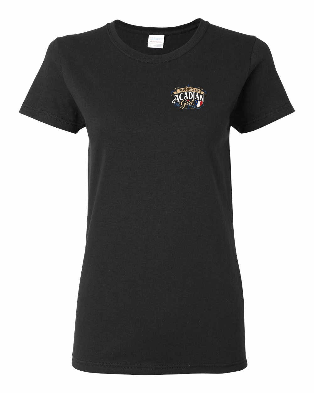 Newfoundland Acadian Girl Left Chest Women's Tee in Black