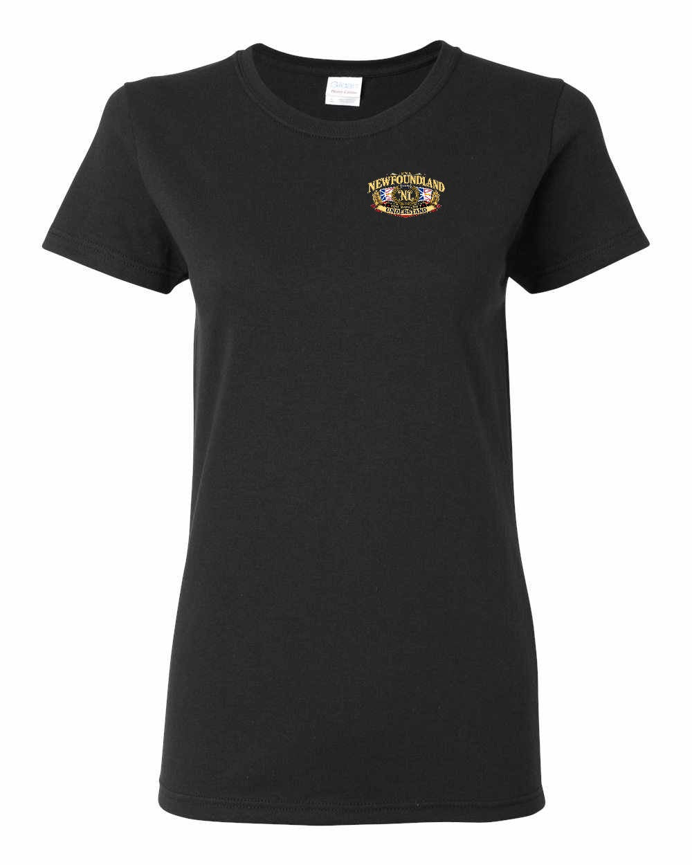 Newfoundland Thing Badge Left Chest and Back Women's Tee in Black