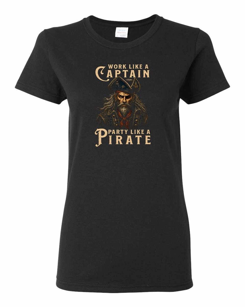 Work Like a Captain Party Like a Pirate Women's Tee in Black