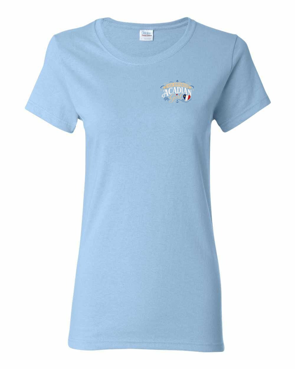 Nb Acadian Girl Left Chest Women's Tee in Light Blue