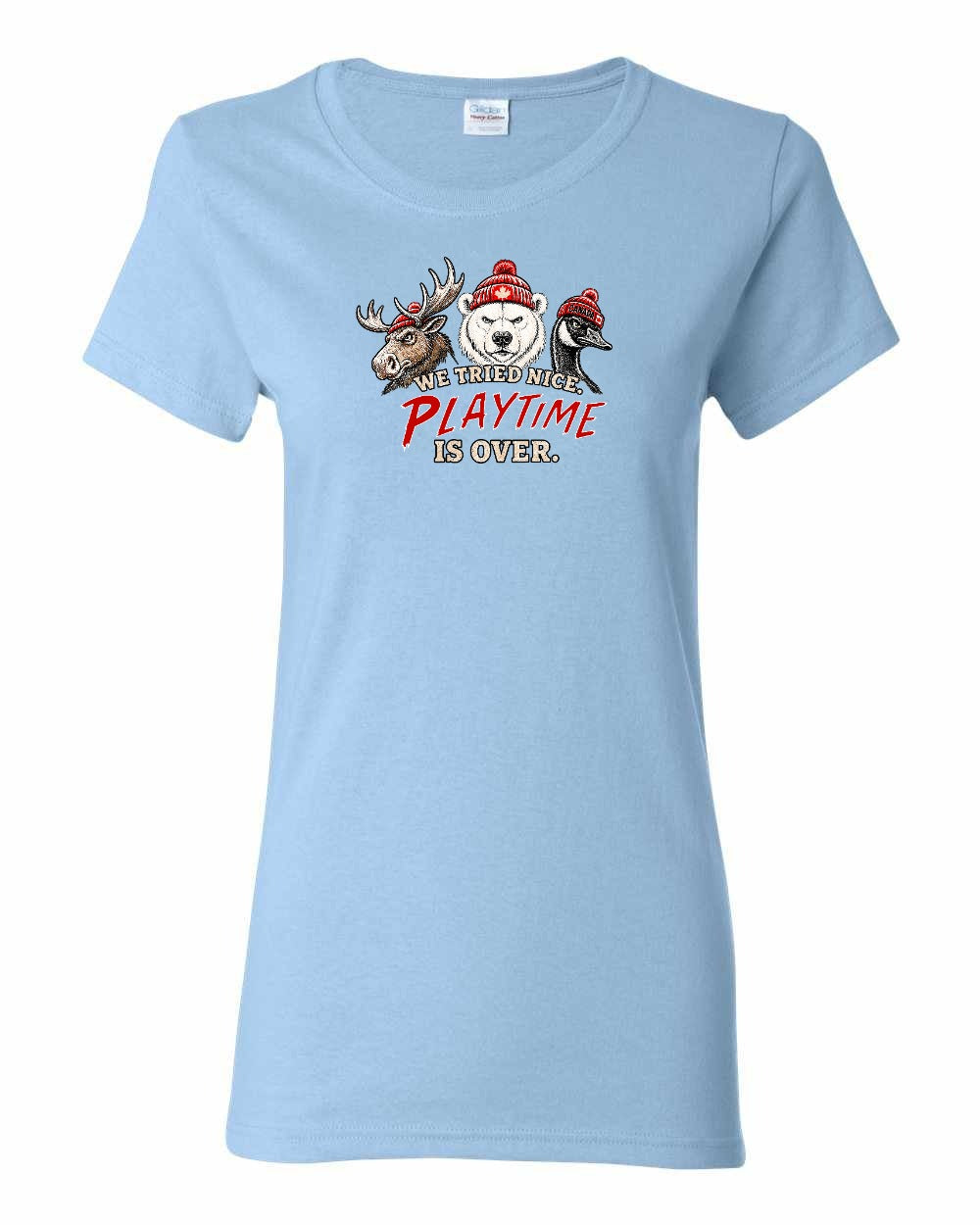 We Tried Nice New Full Front Women's Tee in Light Blue
