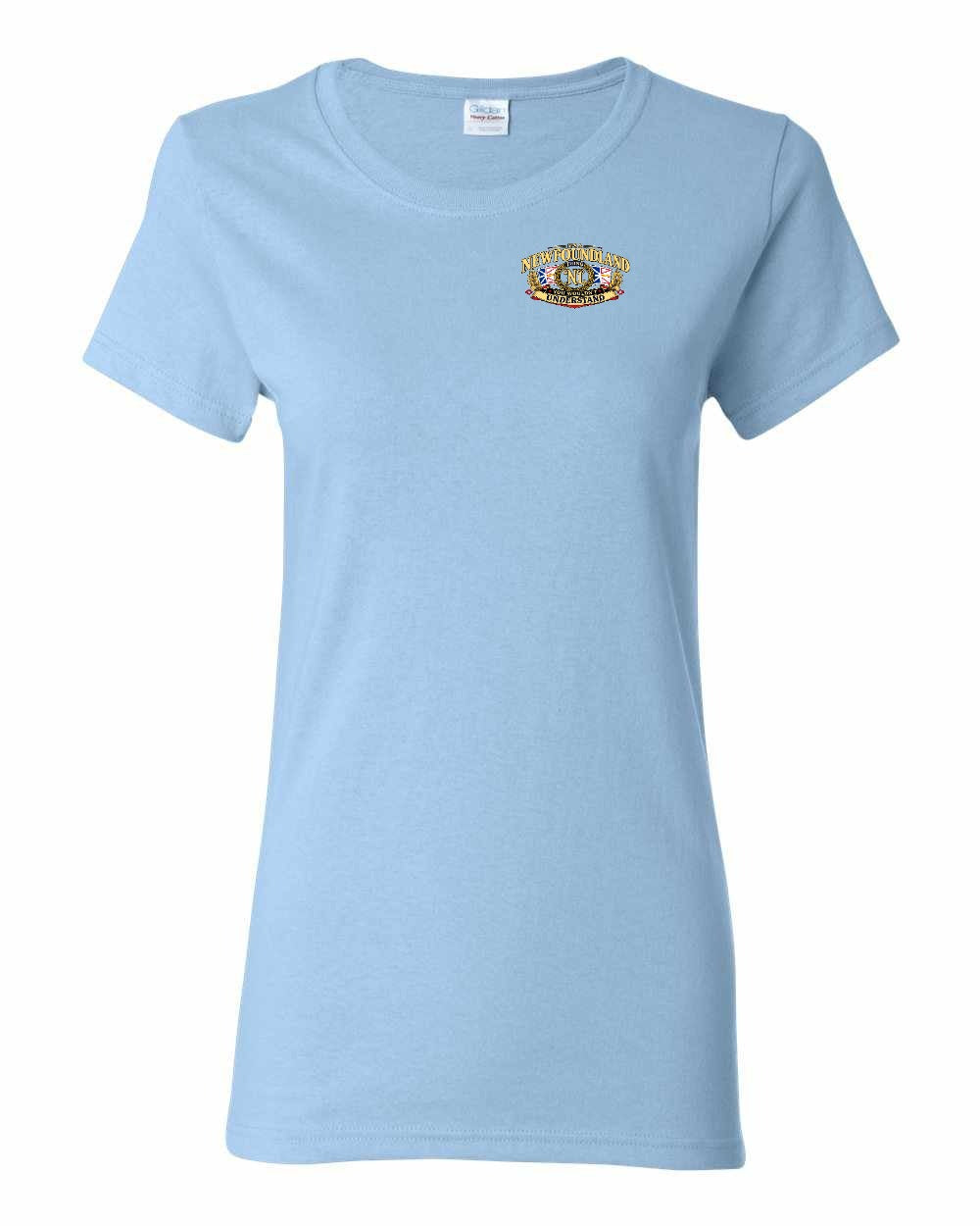 Newfoundland Thing Badge Left Chest and Back Women's Tee in Light Blue