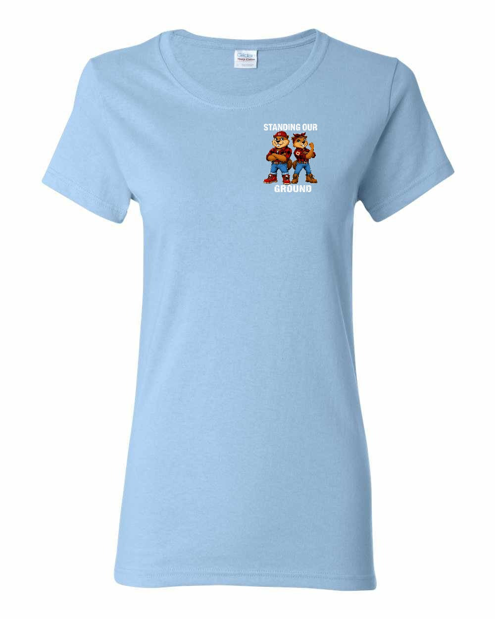 Standing Our Ground Left Chest and Back Women's Tee in Light Blue