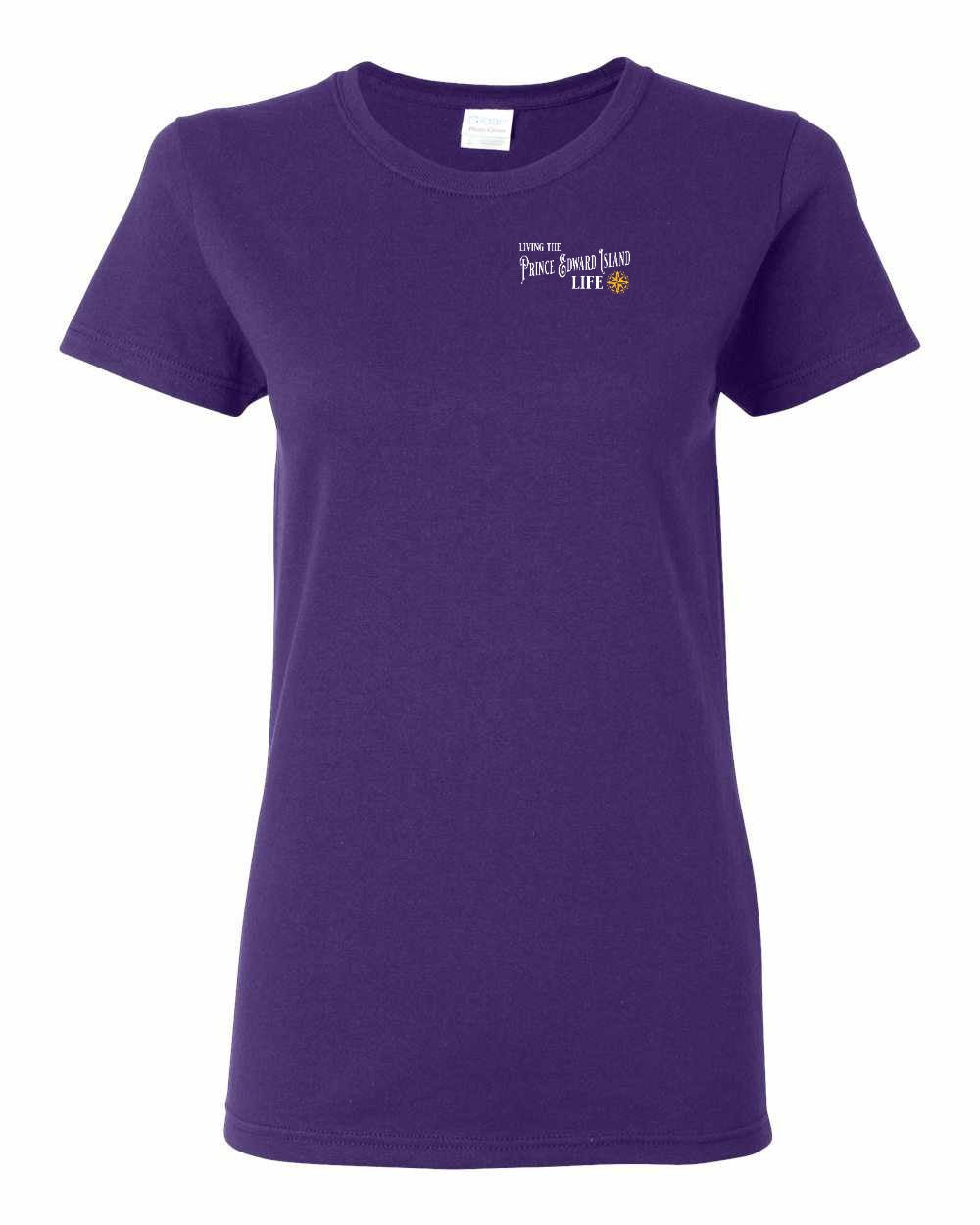 Living the PEI Life Yellow Compass Left Chest Women's Tee