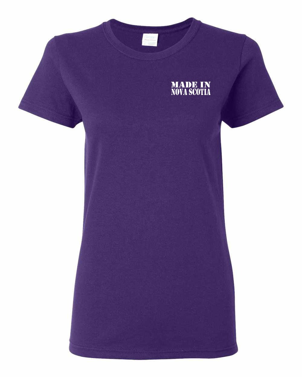 Made In NS ( White Lettering) Left Chest and Back Women's Tee