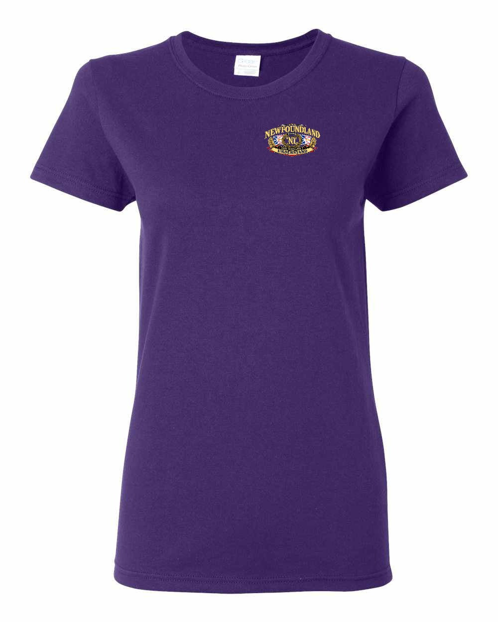 Newfoundland Thing Badge Left Chest and Back Women's Tee in Purple