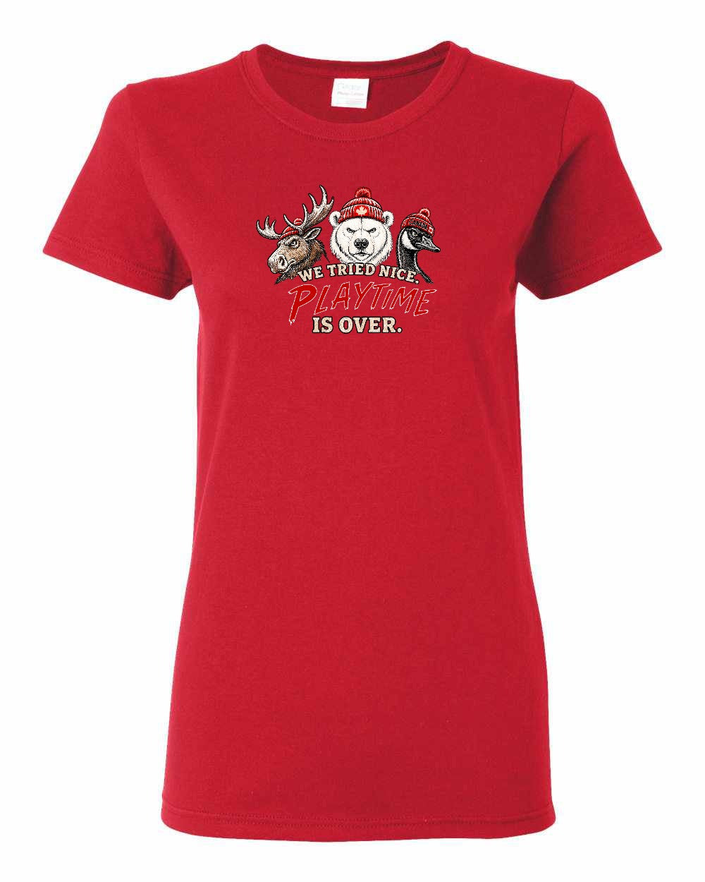 We Tried Nice New Full Front Women's Tee in Red