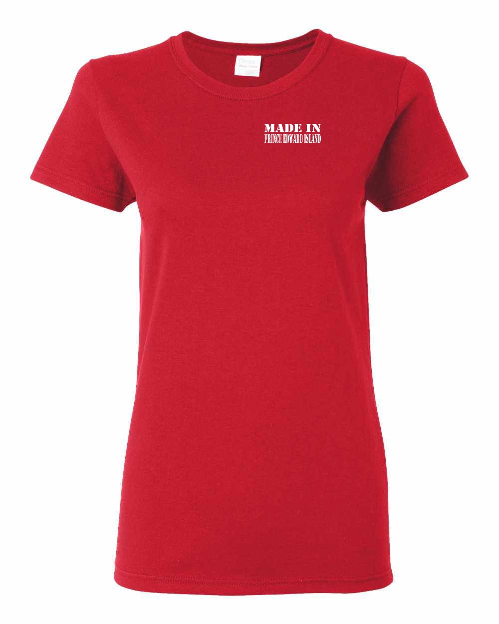 Made in PEI (White Lettering) Left Chest Women's Tee