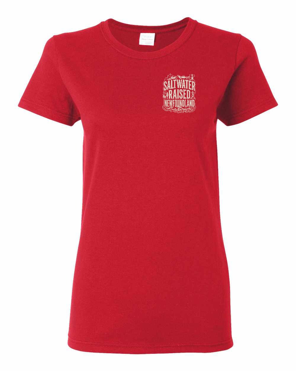 NFLD Saltwater Raised Folk Left Chest and Back Women's Tee
