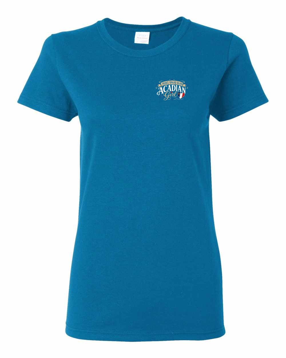 Pei Acadian Girl Left Chest Women's Tee in Sapphire
