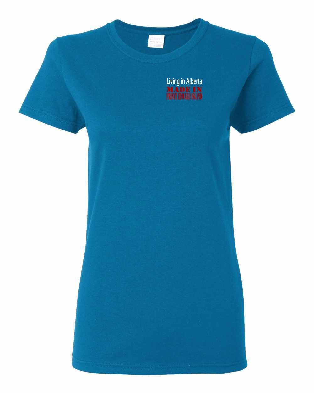 Living in Alberta Made in PEI Left Chest Women's Tee