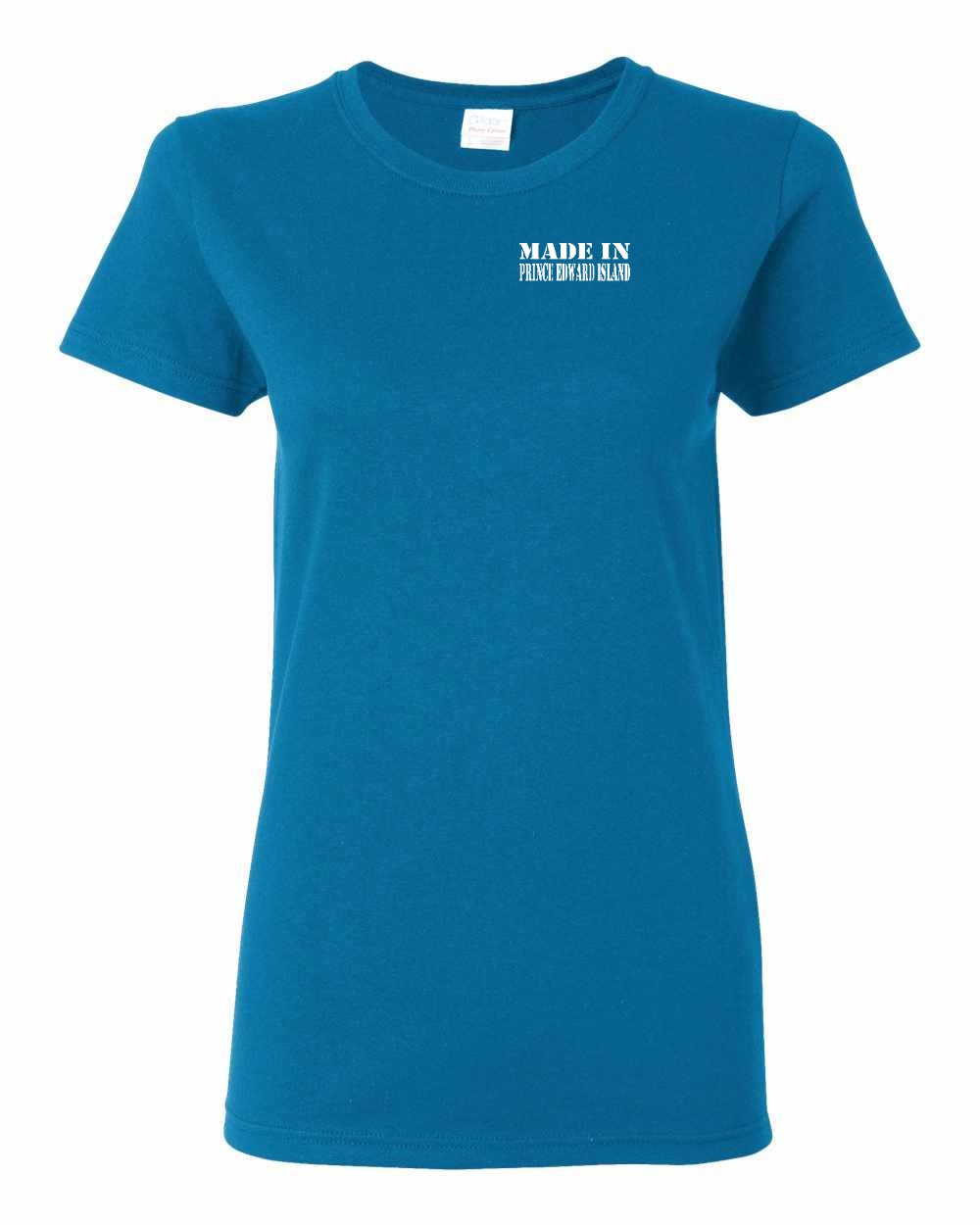 Made in PEI (White Lettering) Left Chest Women's Tee