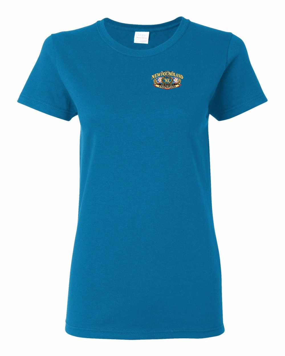 Newfoundland Thing Badge Left Chest and Back Women's Tee in Sapphire