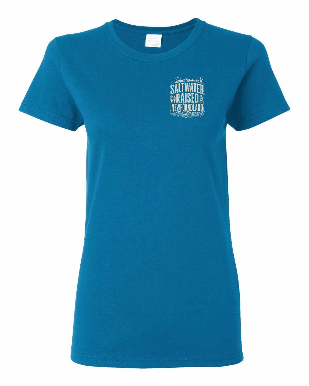 NFLD Saltwater Raised Folk Left Chest and Back Women's Tee