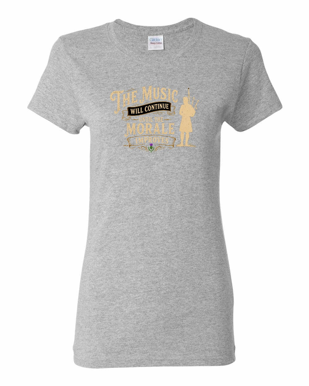 Muisic Will Continue Bagpipes Women's Tee in Sport Grey