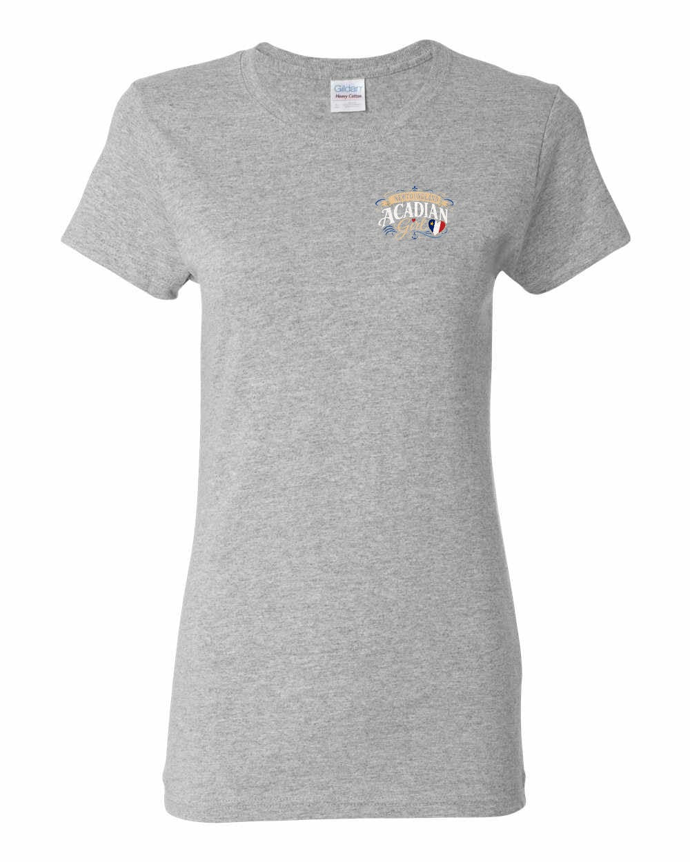 Newfoundland Acadian Girl Left Chest Women's Tee in Sport Grey