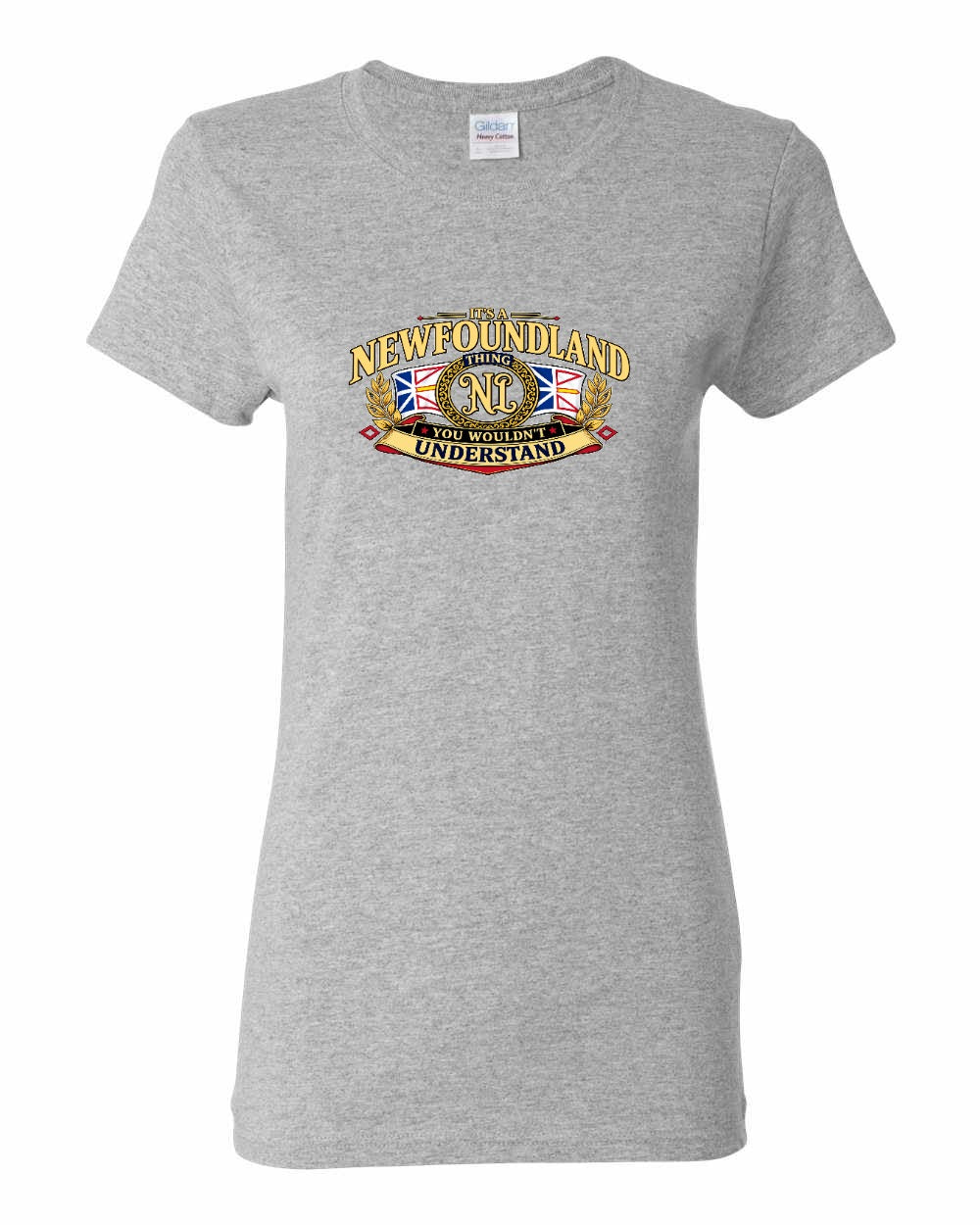 Newfoundland Thing Badge Full Front Women's Tee in Sport Grey