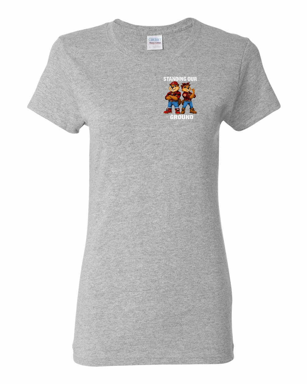 Standing Our Ground Left Chest and Back Women's Tee in Sport Grey