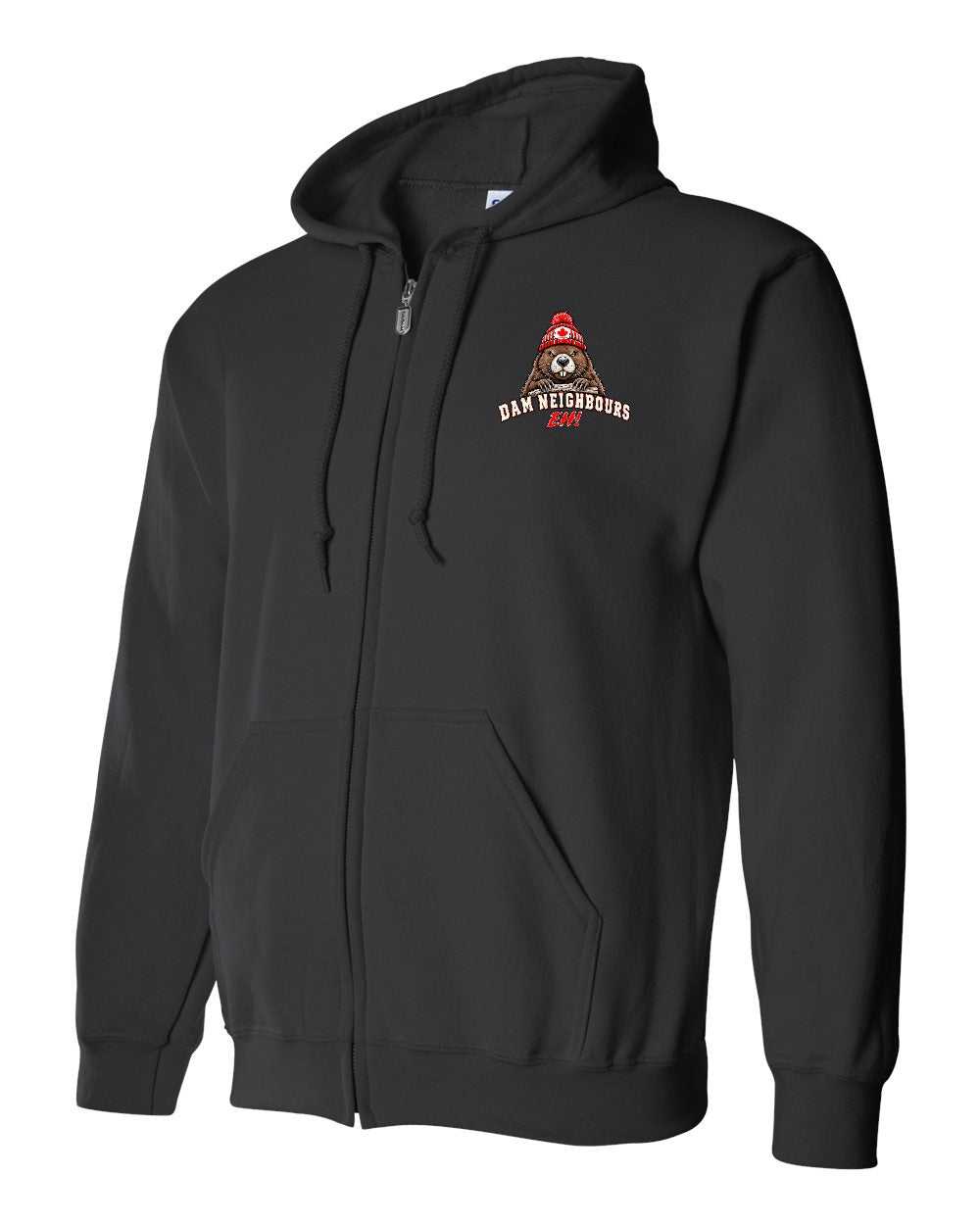 Dam Neighbours Left Chest Zip Hoodie in Black