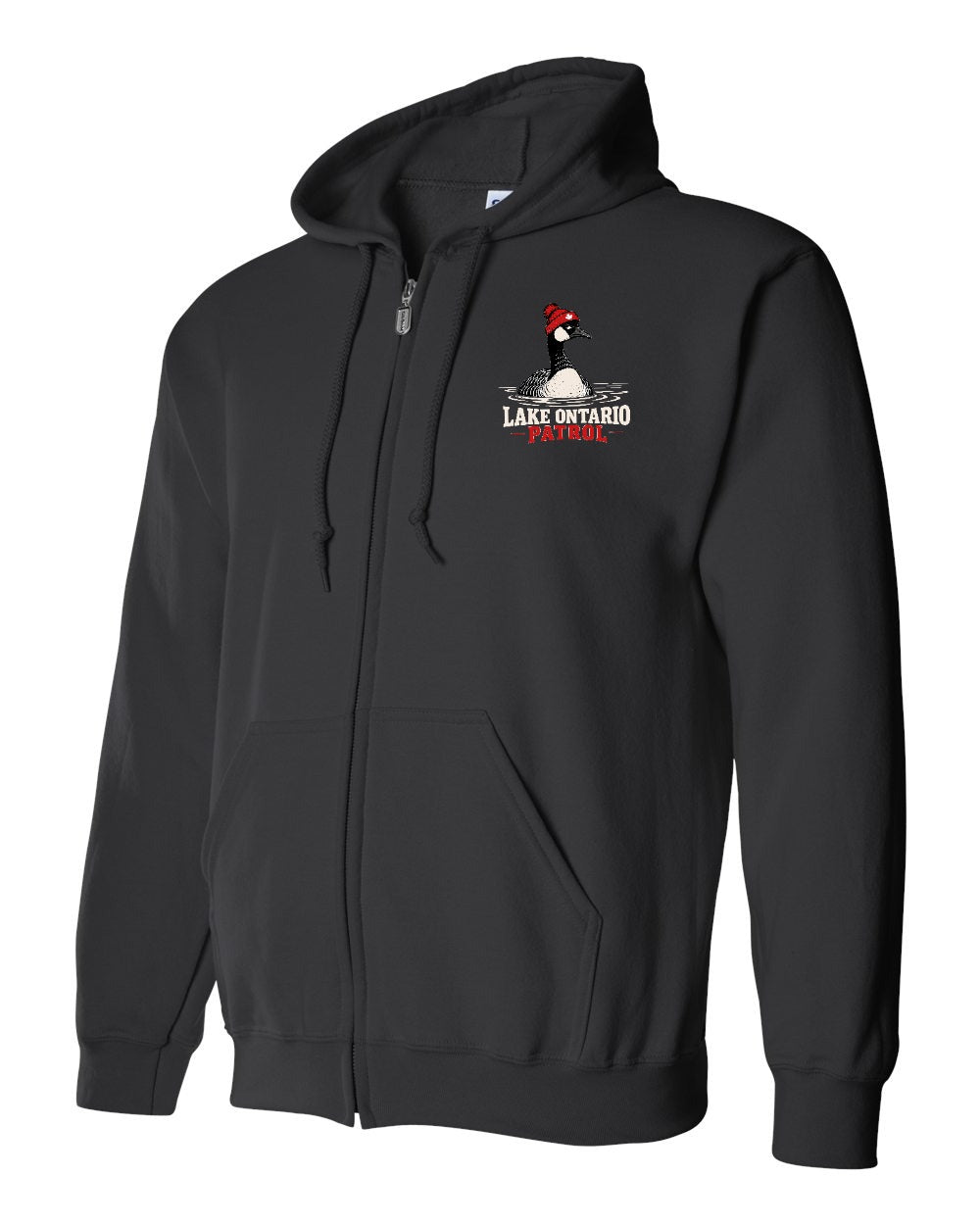 Lake Patrol Left Chest Zip Hoodie in Black