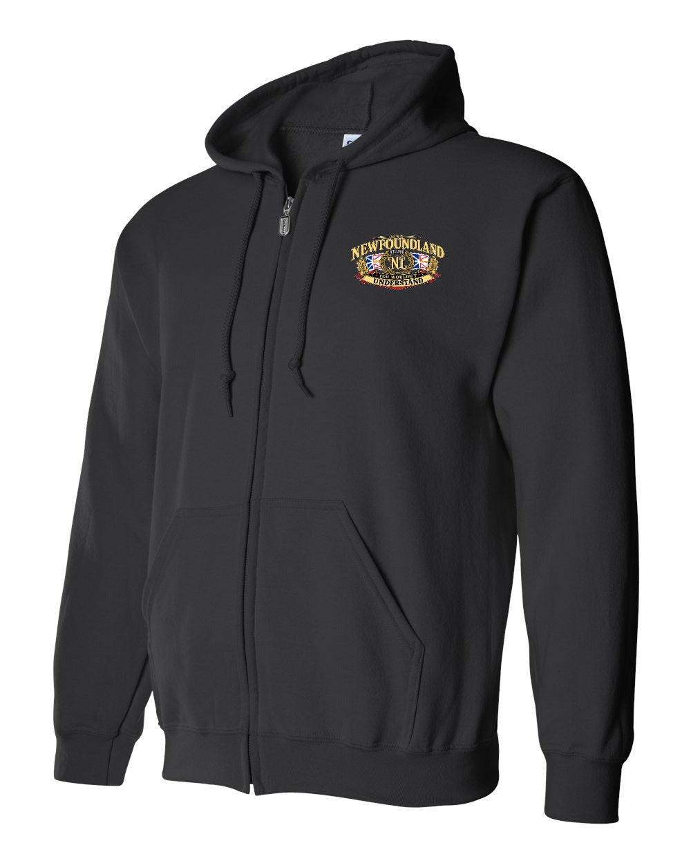 Newfoundland Thing Badge Left Chest Zip Hoodie in Black