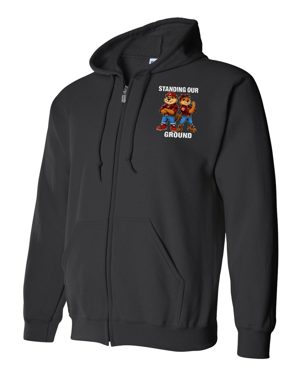 Standing Our Ground Left Chest Zip Hoodie in Black