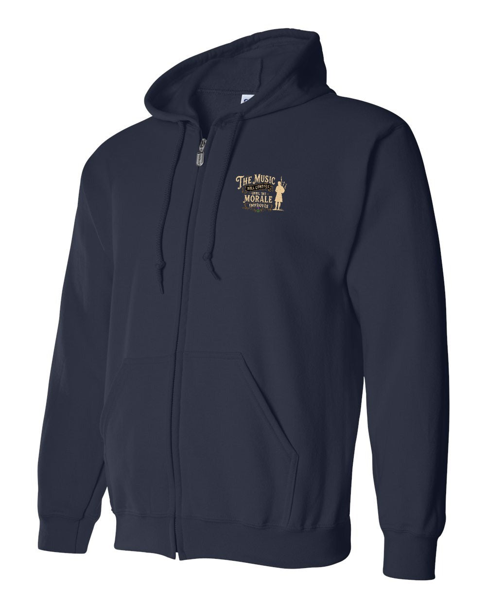 Muisic Will Continue Bagpipes Zip Hoodie in Navy