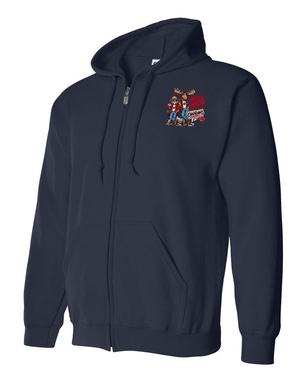 New Mean and Nasty Canadians Left Chest Zip Hoodie in Navy