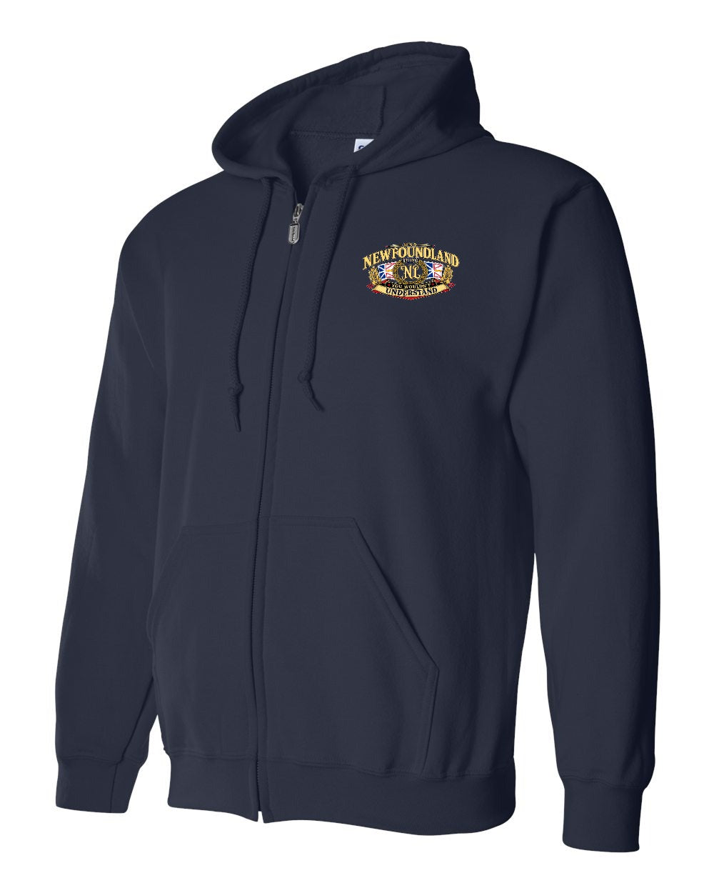 Newfoundland Thing Badge Left Chest Zip Hoodie in Navy