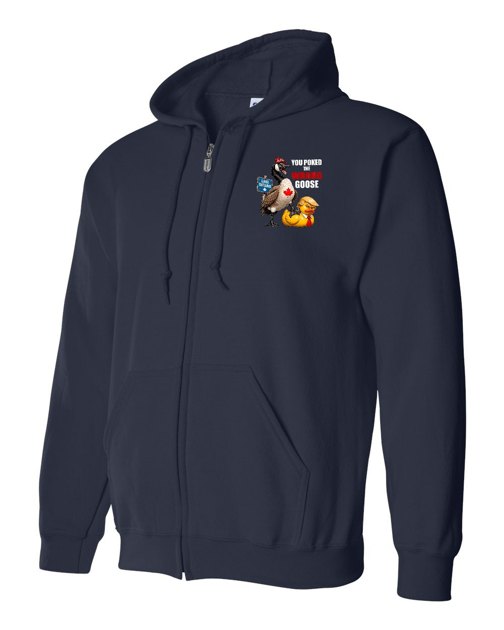 Poked the Wrong Goose Left Chest Zip Hoodie in Navy
