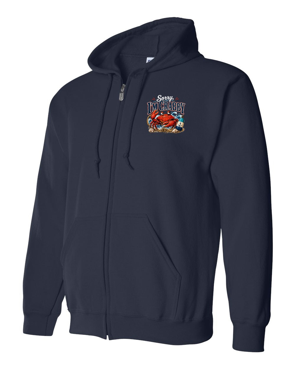 Sorry Im Crabby Zip Hoodie in Navy