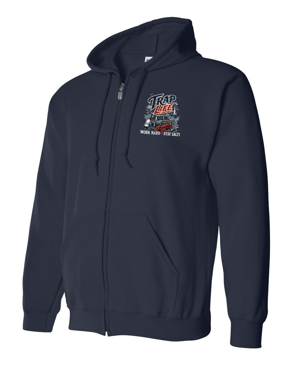 Trap Life Zip Hoodie in Navy